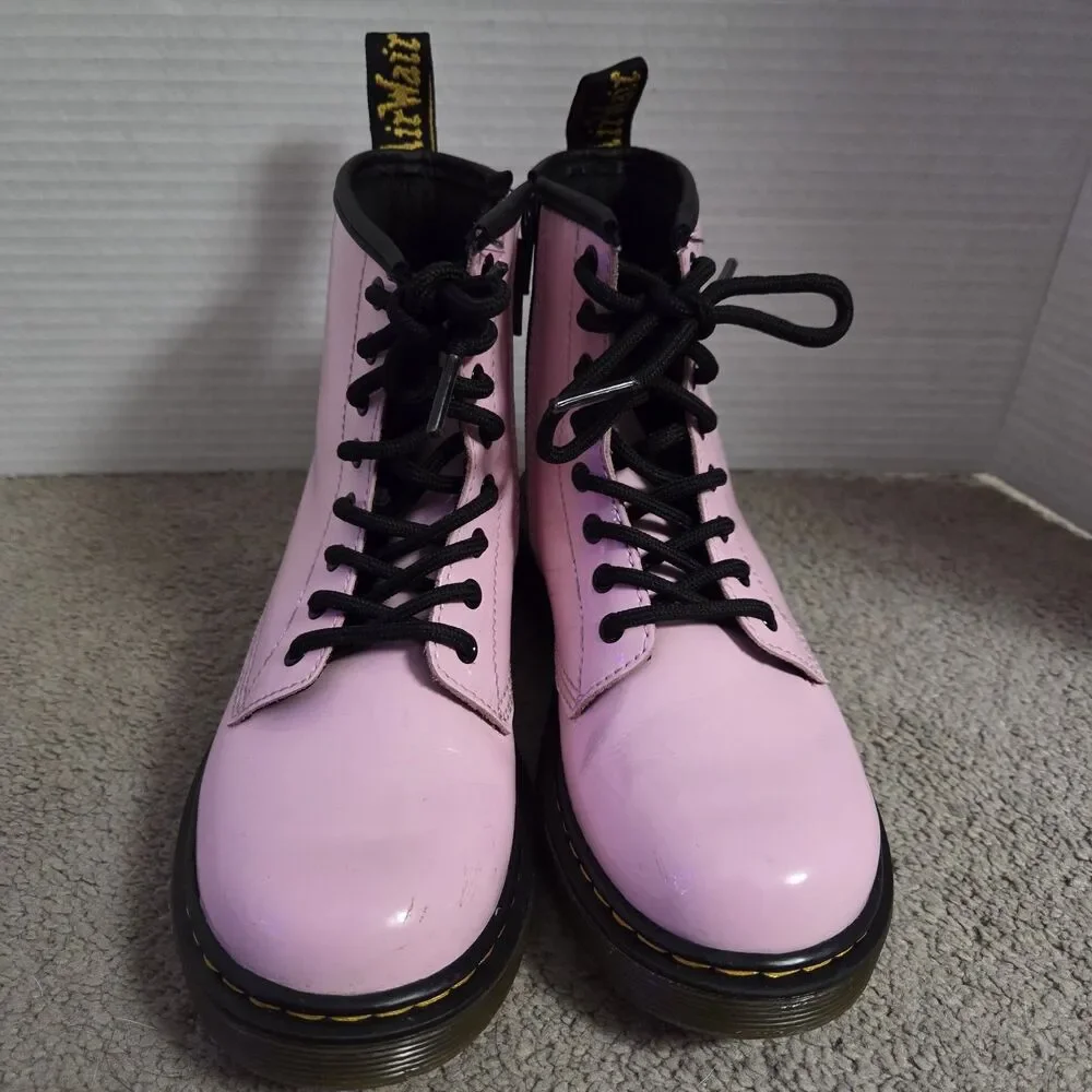 Dr. Doc Martens 1460J YOUTH Kids Pink Patent Leather Combat Ankle Boots Sz 2